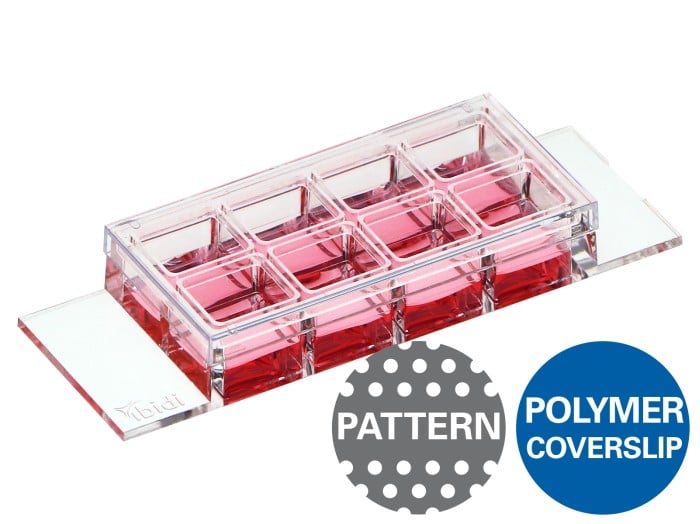 μ-Slide 8 Well high μ-Pattern ibiTreat, cir500, pit1000, hex